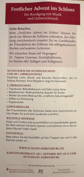 Schloss Ahrensburg im Advent – Festlicher Lichterglanz am 13. und 14. Dezember 2025